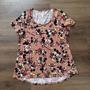 LuLaRoe Disney Mickey Minnie Mouse All Over Print Scoop Neck Top Pink Large